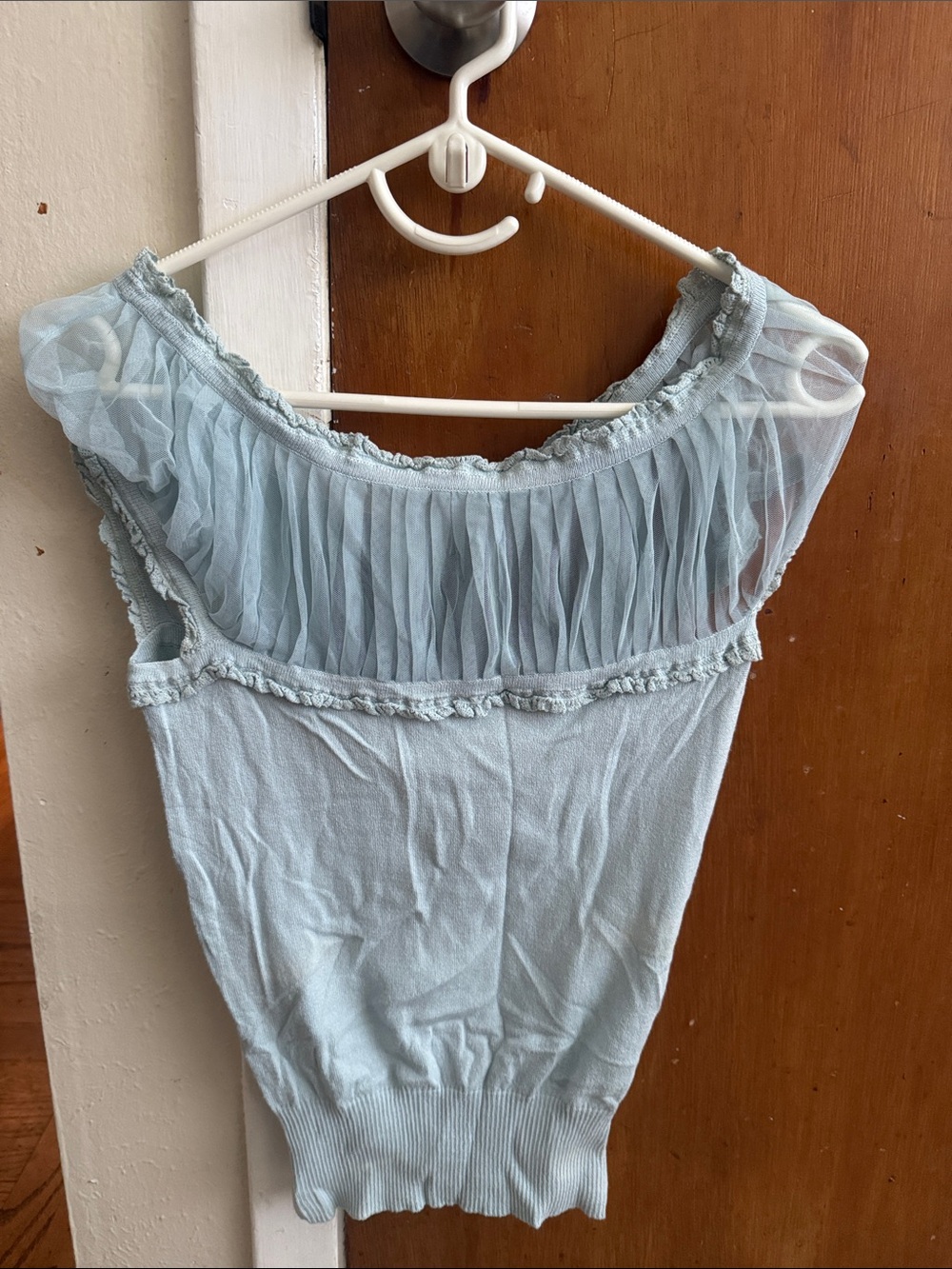 Moda International Light Blue Sheer Yoke Knit Top